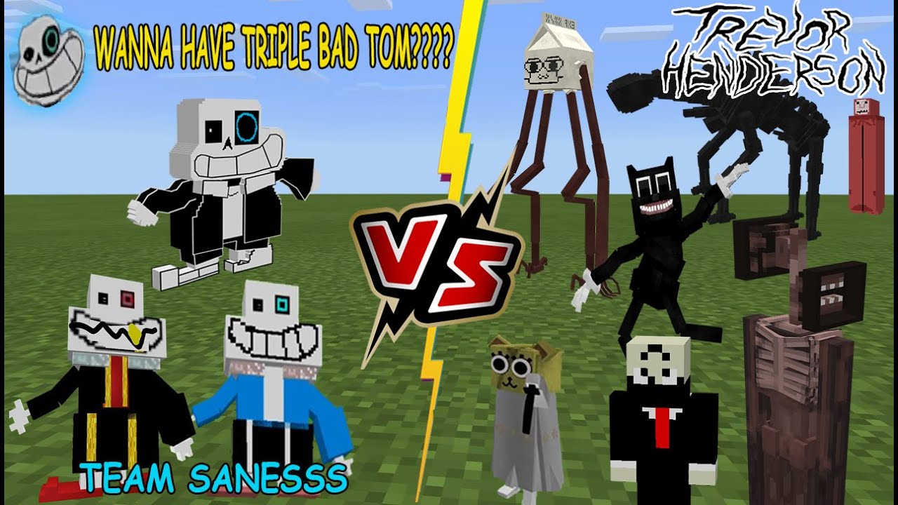 Team SANESS VS Trevor Henderson Creatures (Trevor Henderson haVE TRIPLE BaD Tom???) Minecraft PE