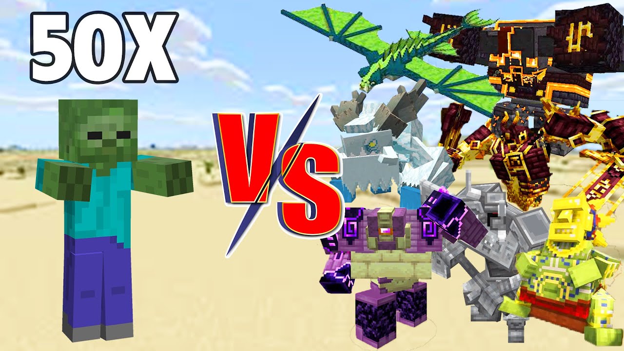 50 Zombie VS Mobs in Mowzie's Mobs and Ender 's Cataclysm