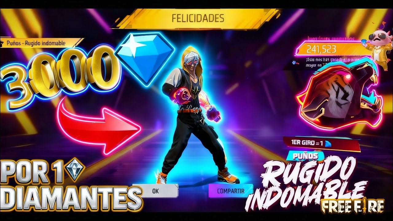 😱 CON 3300💎 SACANDO LOS NUEVOS PUÑOS  RUGIDO INDOMABLE EN TORRE DE TOKENS EN FREE FIRE 😱🤑