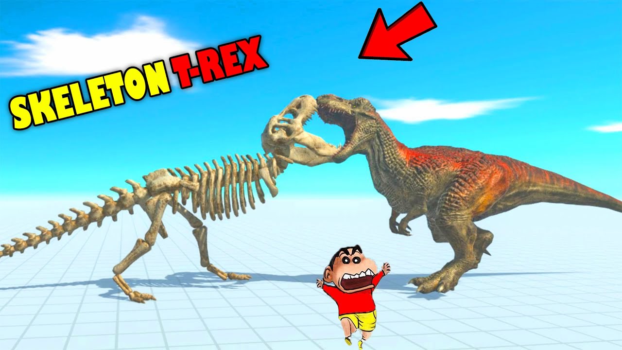 SKELETON T-REX vs UPGRADED T-REX & EVERY UNIT | SHINCHAN and CHOP fight DINOSAURS😱|😂Hindi ARBS
