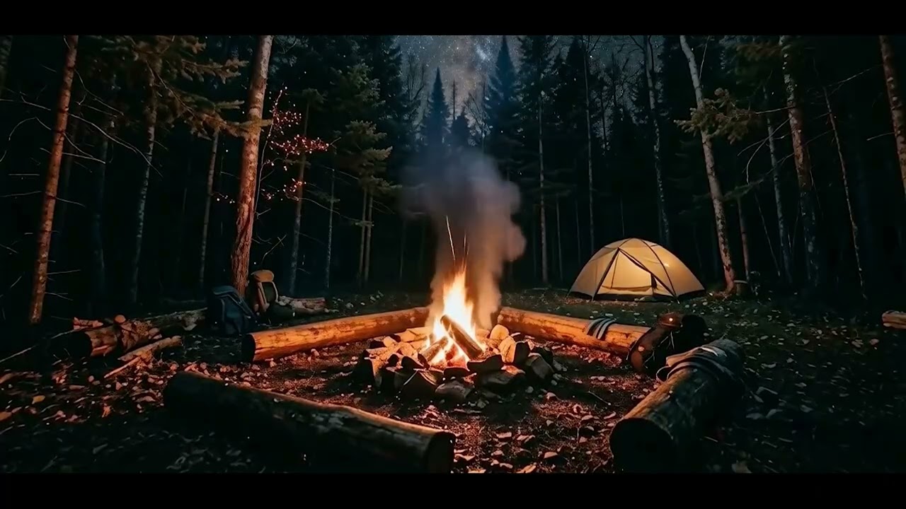 Cozy Campfire in Forest Ambience 🌲🔥 5 Hours Relaxing Fire Crackling Sounds | Sleep/Study