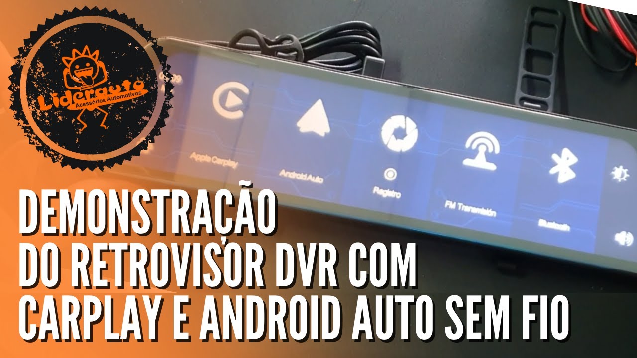 Retrovisor DVR com Carplay e Android Auto sem fio