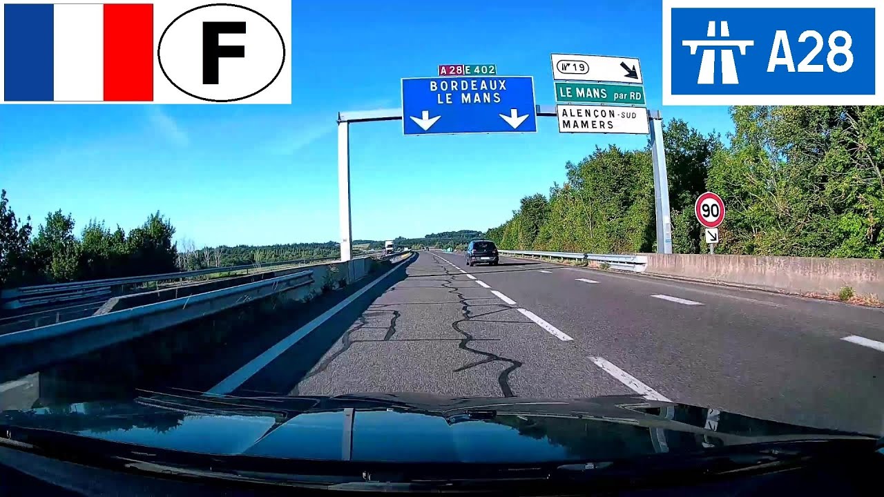 France: Autoroute A28 - Sortie 18 (RN12, Alençon) à Sortie 20 (Rouessé-Fontaine)