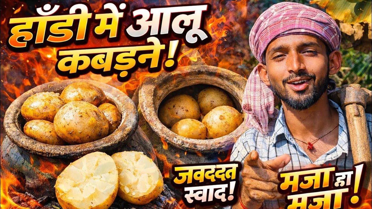 Handi Me Desi Aalu Roast 🔥 Gaon Style Cooking!
