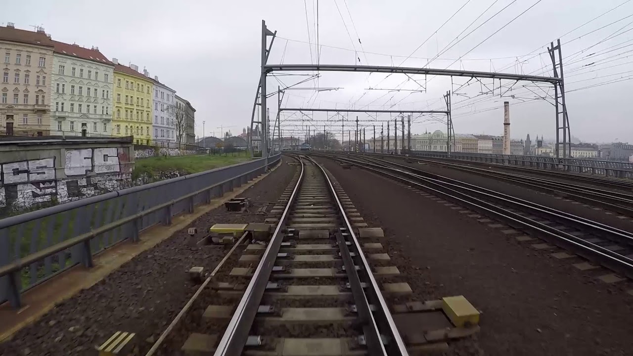 Praha-Holešovice - České Budějovice / POHLED NA TRAŤ Z ČELA SOUPRAVY/ HD KVALITA