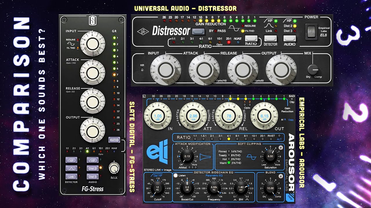 COMPARISON - UAD Distressor - Slate FG-Stress - ELI Arousor || Can you hear the difference?
