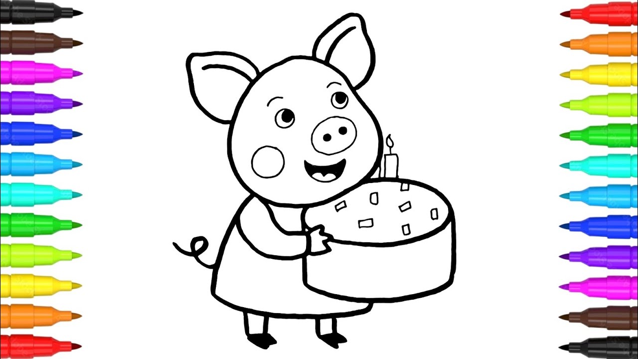 How to Draw a Peppa Pig with Cake | Peppa Pig Drawing and Coloring for Kids | Drawing Step by Step