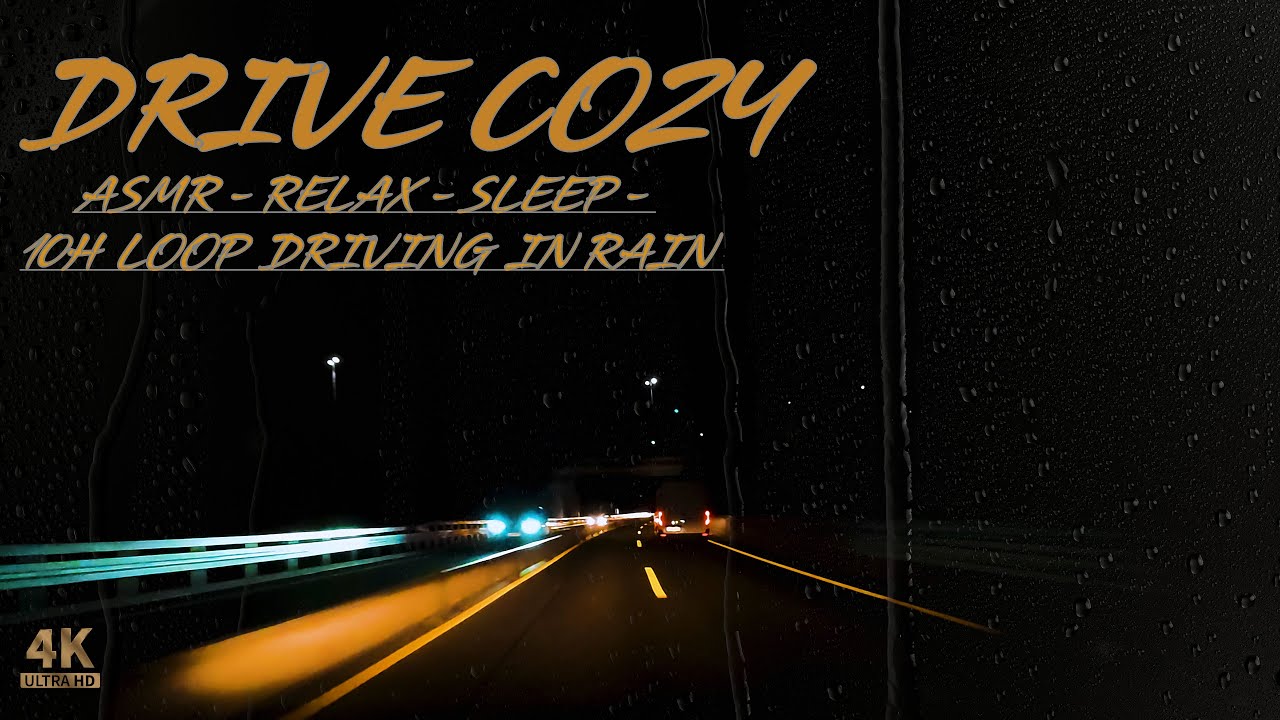 Midnight Drive 10h Mix no Music - Driving Sound and Rain - ASMR - Relax - Focus - Sleep