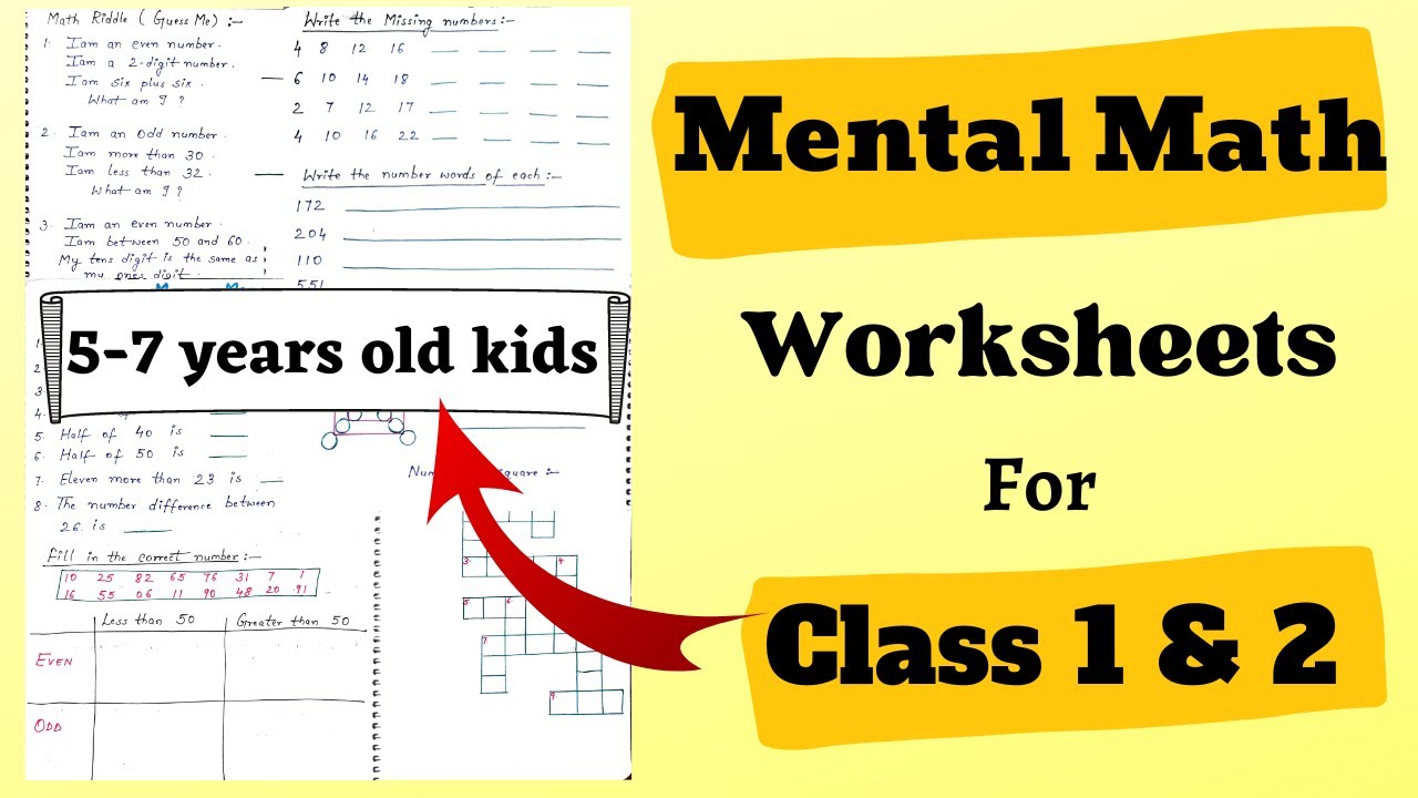 Daily Practice Mental Math Worksheets | Brain Boosting Worksheets| Class 1 Mental Math Worksheet
