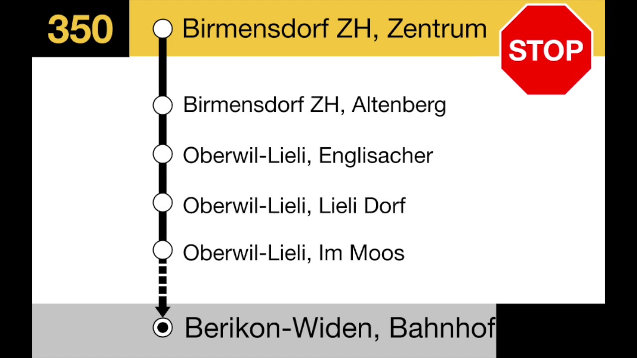 PostAuto Ansagen - 350 Zürich Wiedikon – Waldegg – Birmensdorf ZH – Oberwil-Lieli – Berikon-Widen