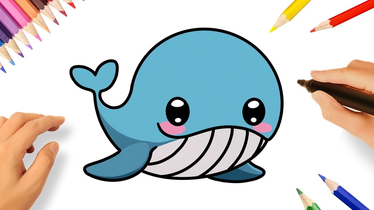 COMO DESENHAR UMA BALEIA KAWAII FÁCIL 🐳