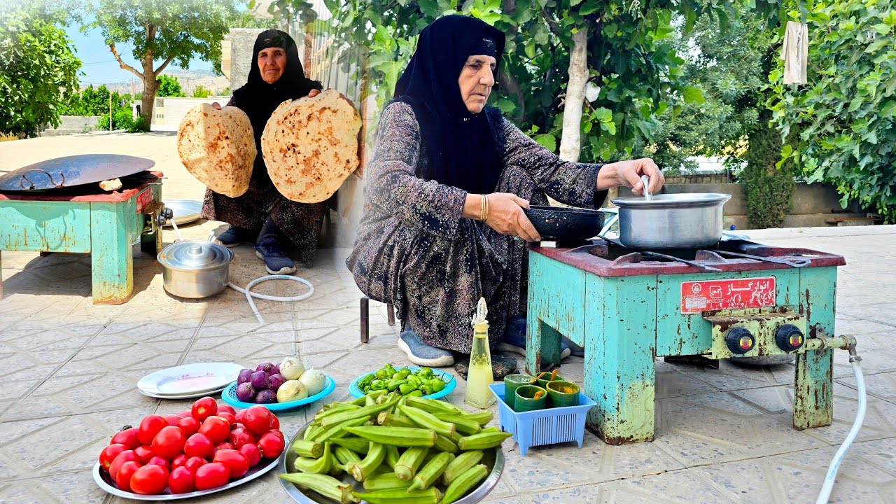 Village life in Iran:   Cooking Traditional Kurdish Okra stew | rural cuisine | ILAM