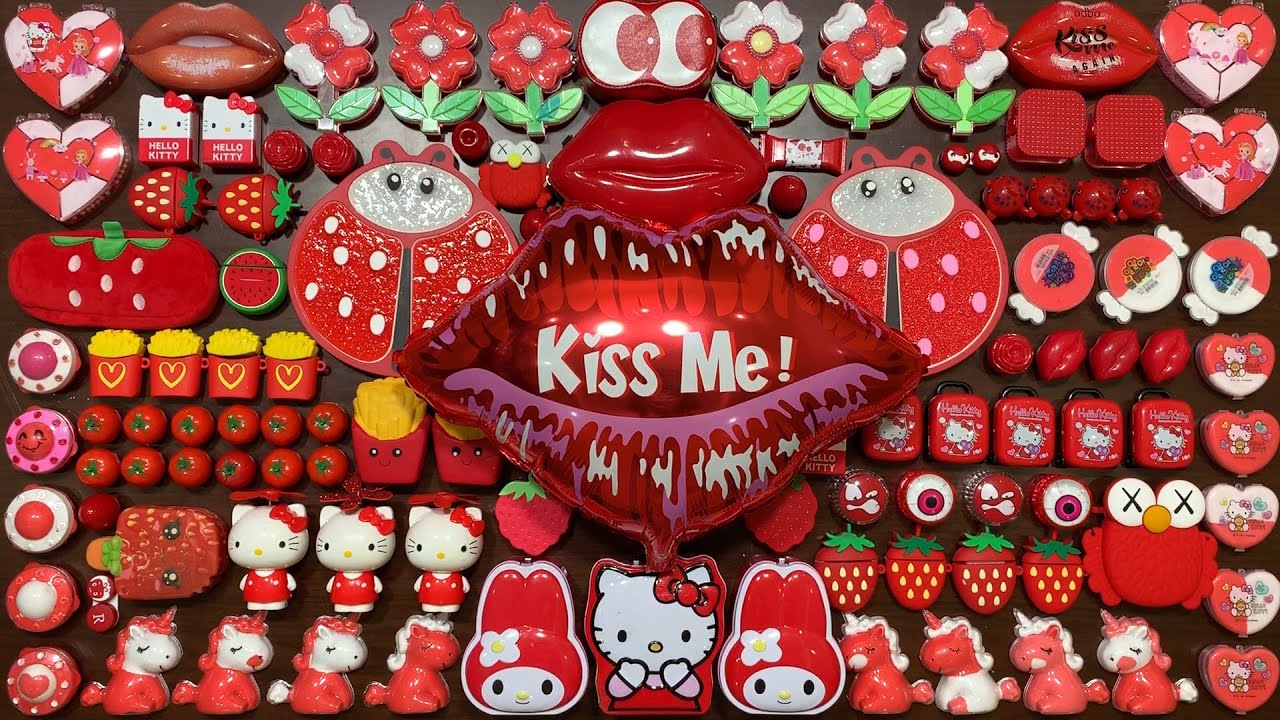 Festival of RED ! KISS ME ! Mixing Random Things Into HOMEMADE SLIME! Satisfying Slime Smoothie #909