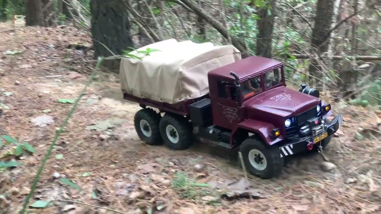 Cross RC HC6 1/10 crawler driving through belgian forest, nice car