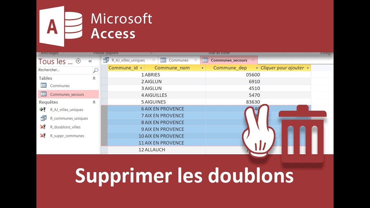 Supprimer les doublons de table Access