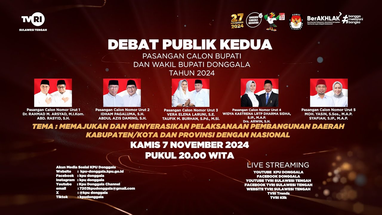DEBAT PUBLIK KEDUA CALON BUPATI DAN WAKIL BUPATI KABUPATEN DONGGALA PEMILIHAN TAHUN 2024