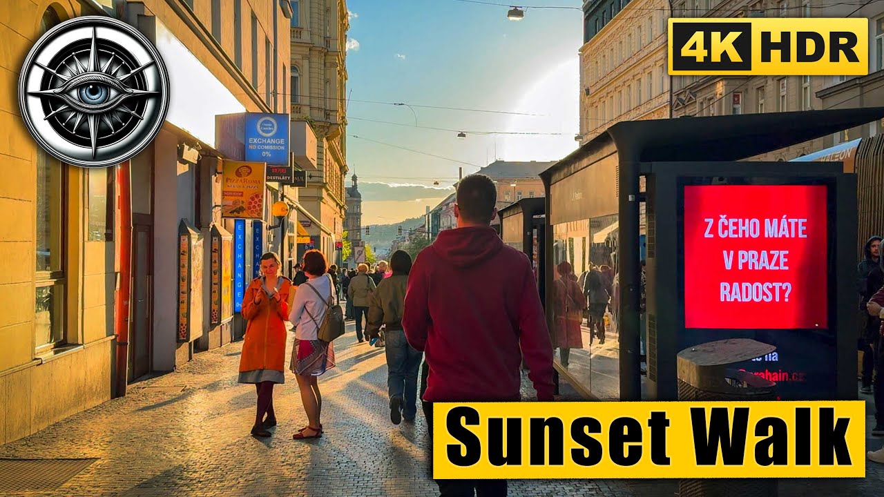 Sunset Walk in Prague 🇨🇿 | From Peace Square to Charles Square | 4K HDR ASMR
