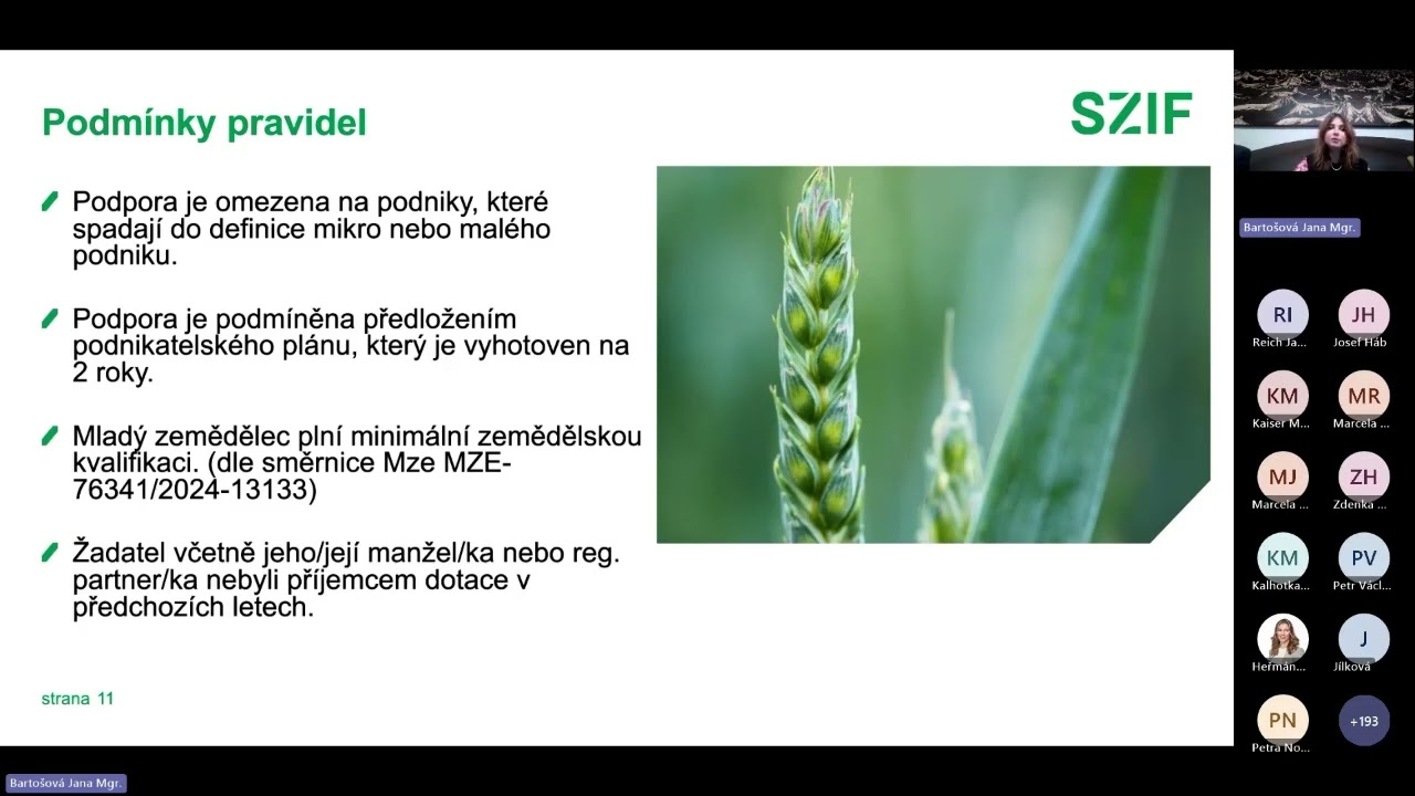 Webinář k 6. kolu 1.10.2025 - 49.75 – Zahájení činnosti mladého zemědělce - Ing. Fayad Mecnerová