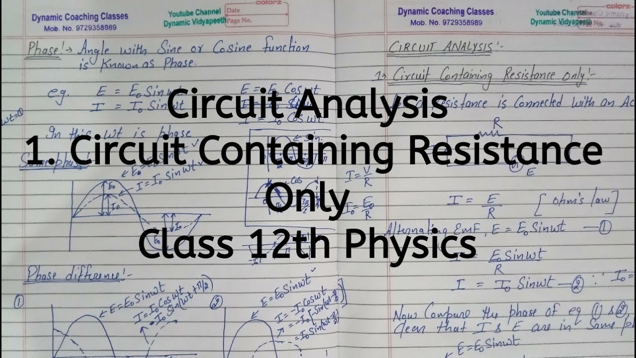 Circuit Containing Resistance Only, Analysis, Chapter 7, Alternating Current, Class 12 Physics