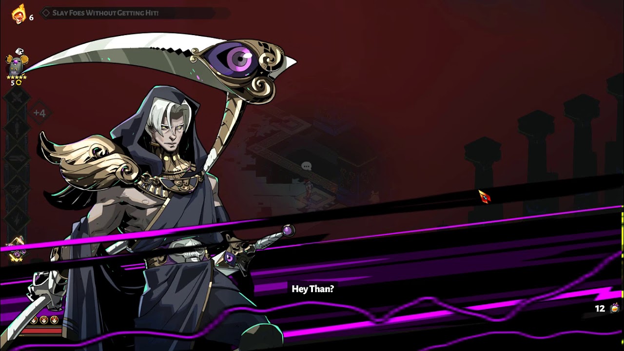Hades - Dying beside Thanatos and using Mort (throwing away runs so death-senpai will notice me)