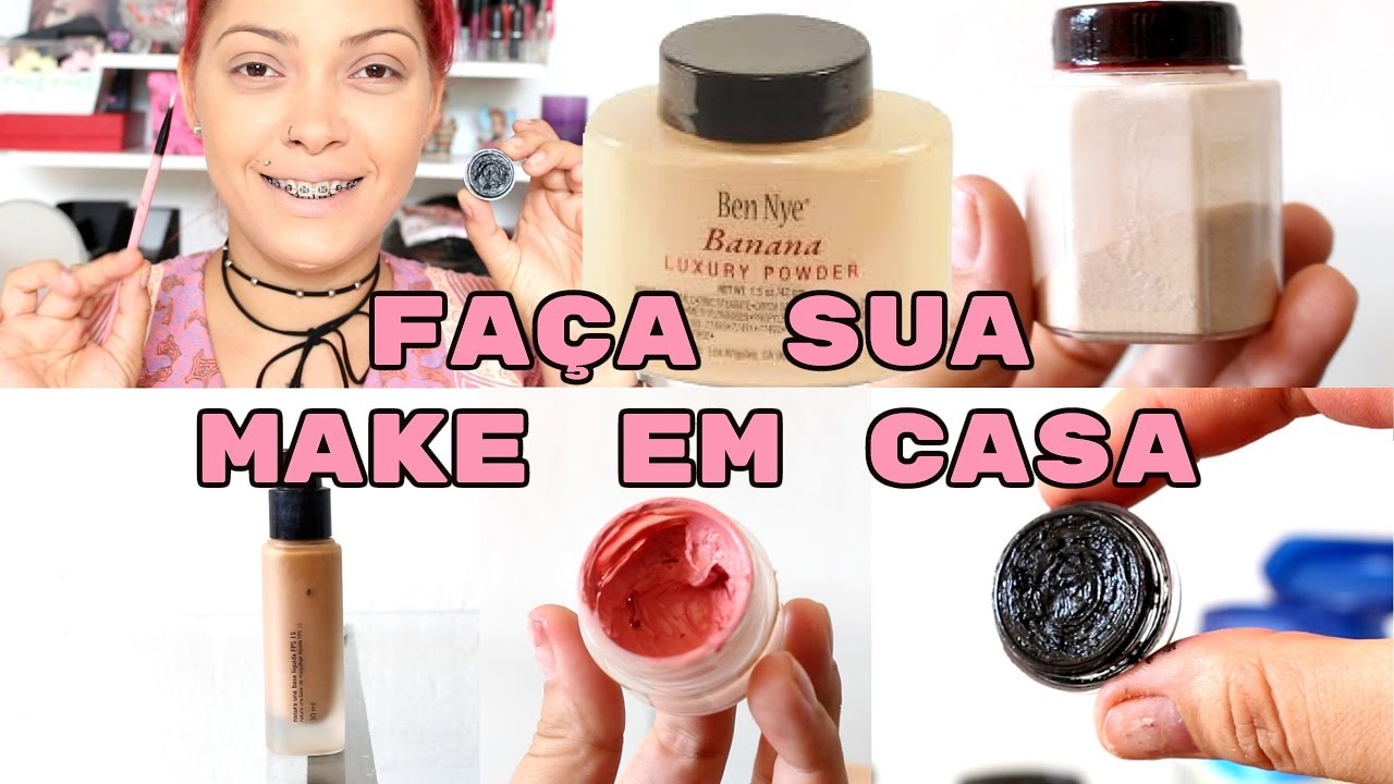 KIT DE MAQUIAGEM CASEIRO - PÓ BANANA BEN NYE , BASE LÍQUIDA,DELINEADOR EM GEL E MAIS