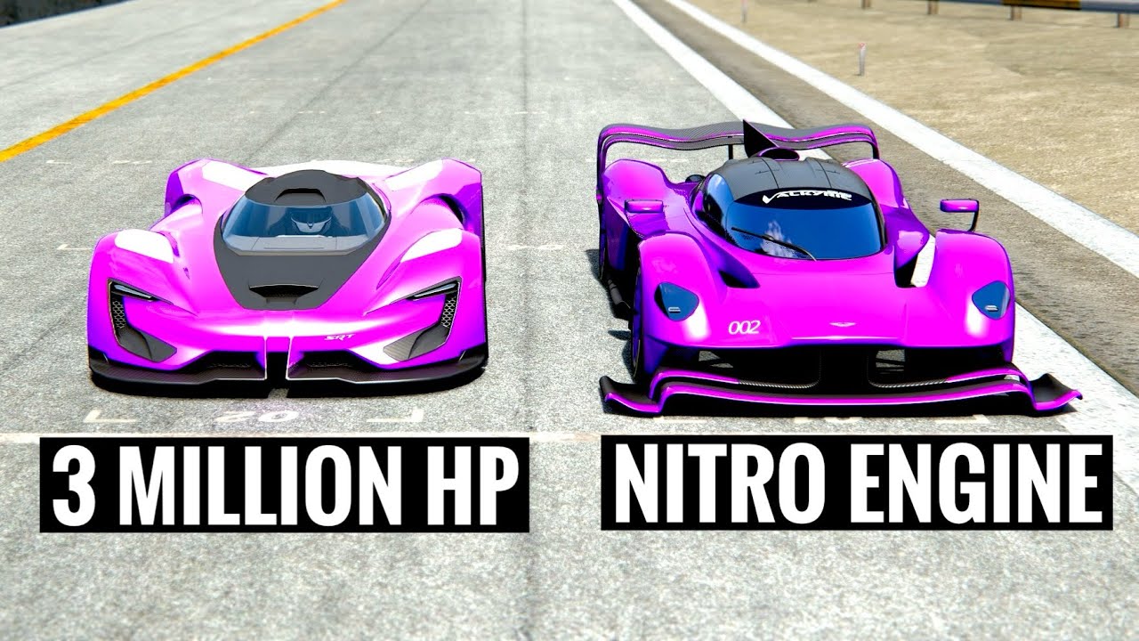 3 MILLION HP SRT Tomahawk X VGT vs NITRO Aston Martin Valkyrie AMR Pro at 20 KM Drag Race