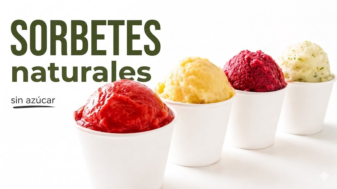 Como hacer SORBETES DE FRUTAS  SUPER SALUDABLES en 1 minuto/ 4 recetas 🍨🍈🍍🍌