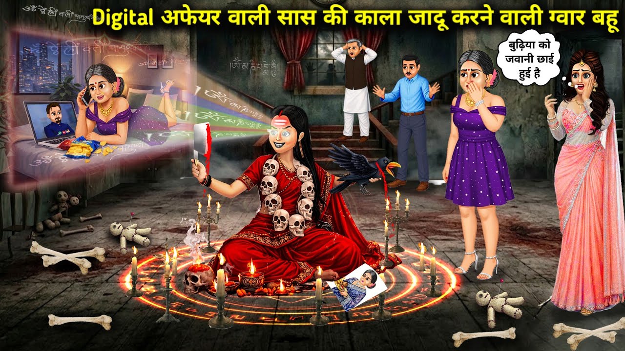 Digital अफेयर वाली सास की काला जादू करने वाली ग्वार बहु | Illiterate Bahu does black magic | Cartoon