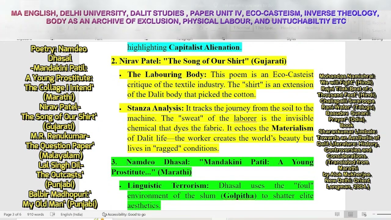DALIT STUDIES UNIT IV  POETRY   LIMBALE CRITICAL ASSESSMENT IN SHORT DR ANJU GURAWA