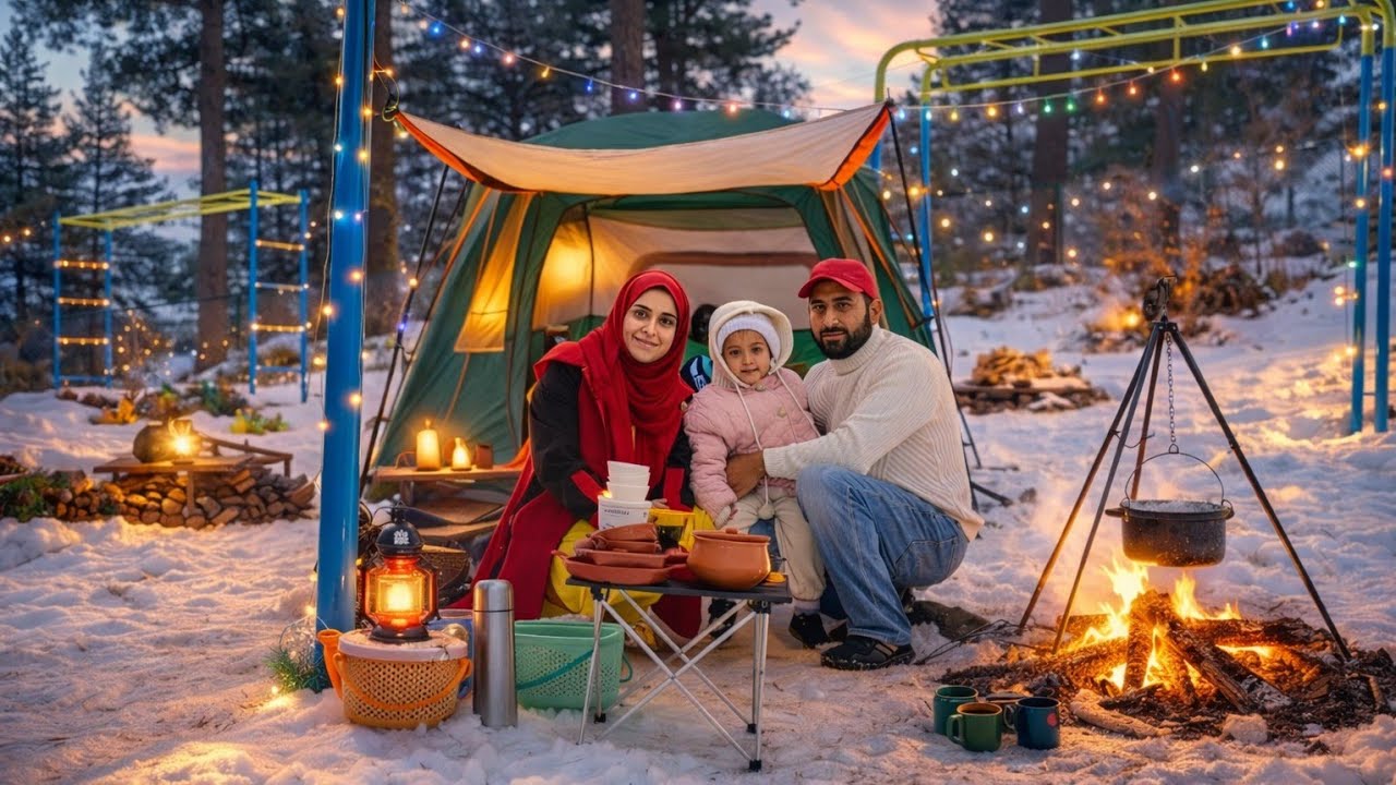 Snow Camping with Family and Barbecue BBQ @CampingwithFamily_123 