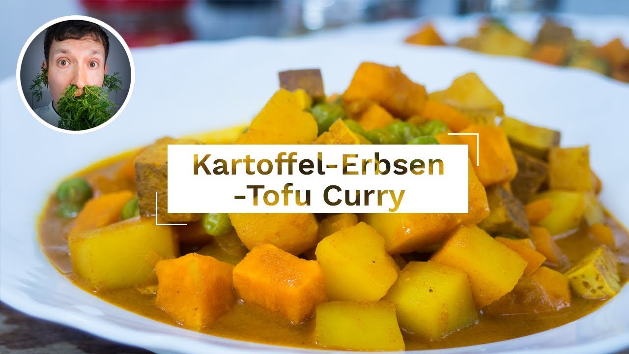 Kartoffel-Erbsen-Tofu Curry mit Kokosmilch | Vegane Rezepte