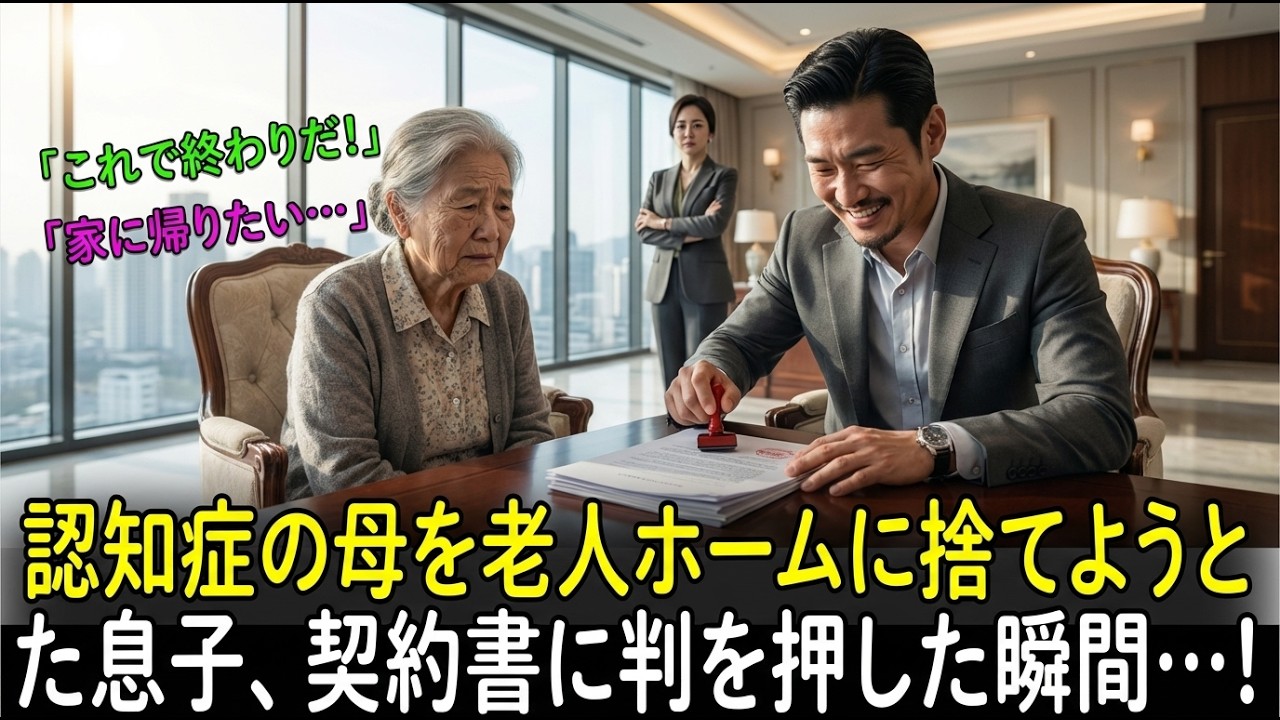 【スカッと】 認知症の母を老人ホームに捨てようとした息子、契約書に判を押した瞬間…！【因果応報】