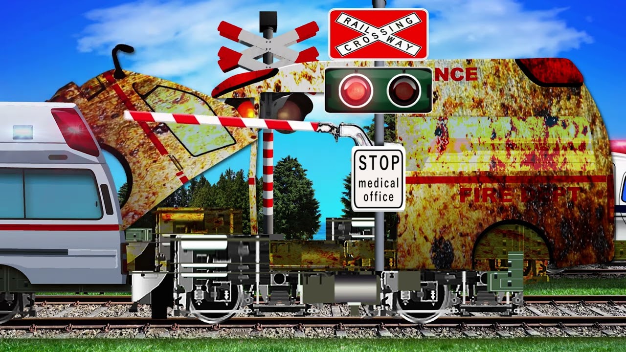 踏切 アニメ | 錆びついた老朽化の救急車をなおす世界のスーパーふみきり | Rusted the ambulance to be fixed by railroad crossings 271