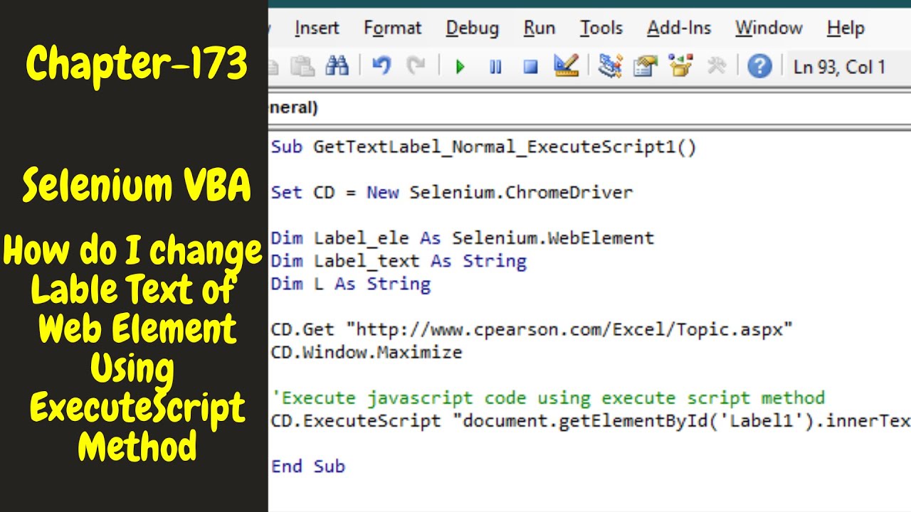 Selenium VBA - How do I Get or Change the Label Text of Web Element Using ExecuteScript Method