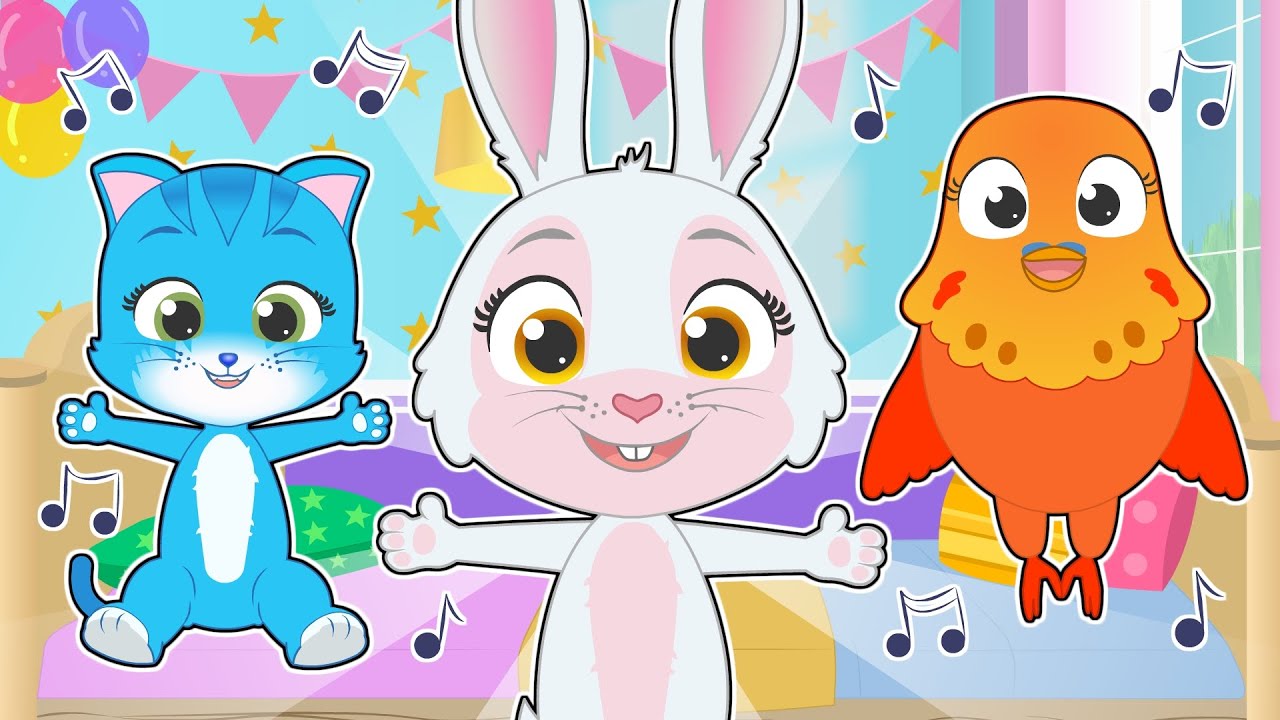 🎵 CINCO BEBÉS 🐶🐰 Con las mascotas saltando en el colchón