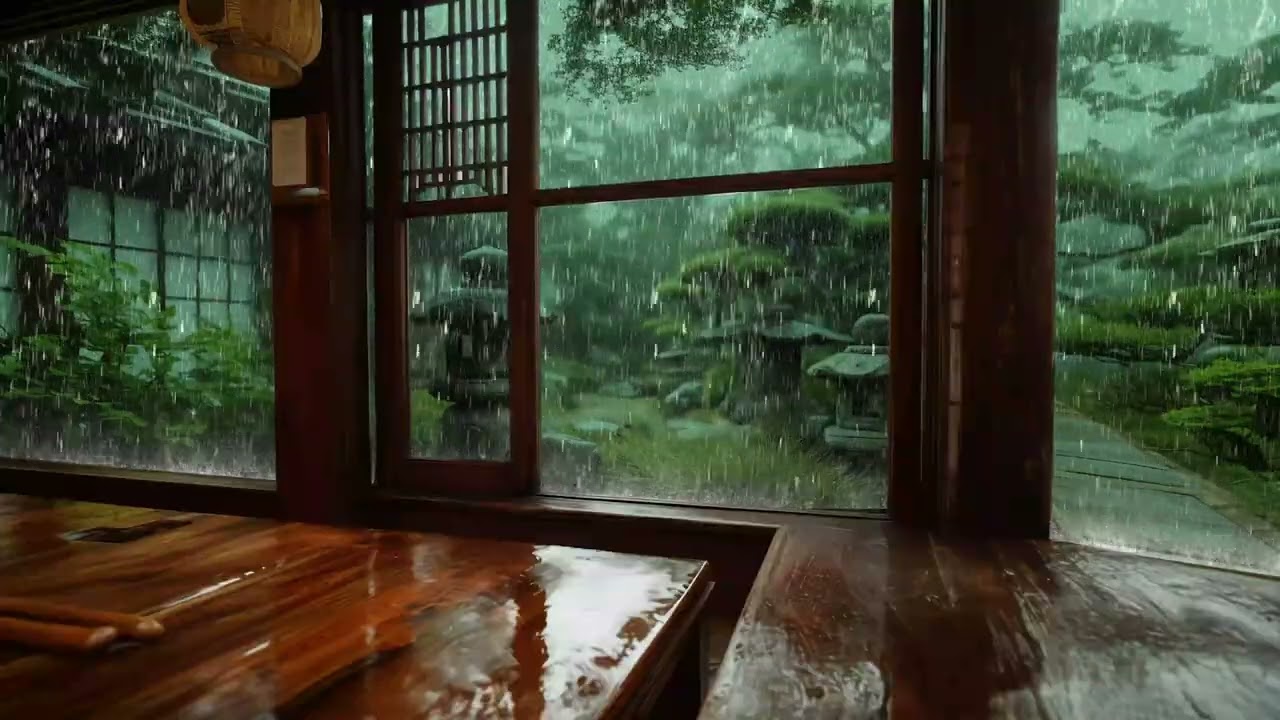 Relaxing piano with rain sounds for sleeping deeply calm night rainy atmosphere