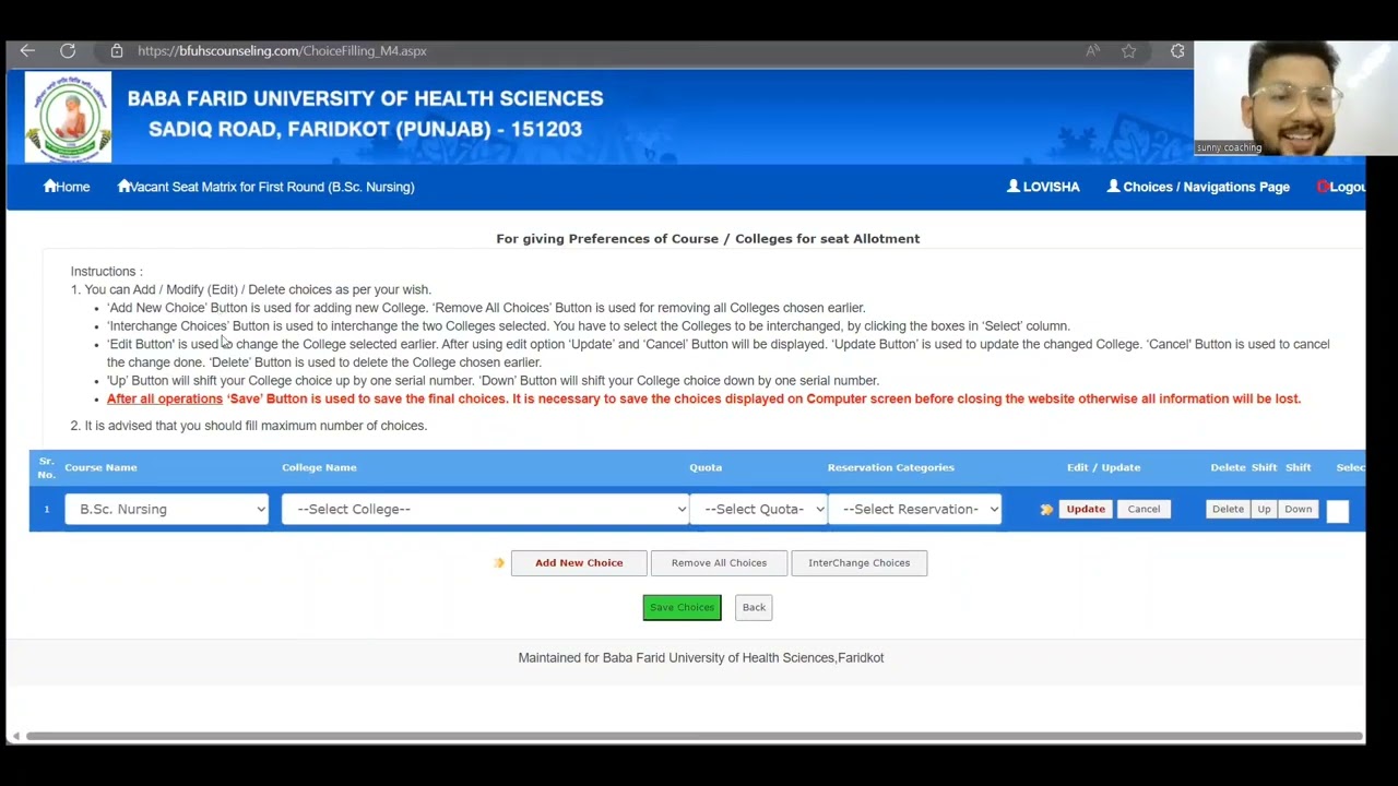 PPMET Preference Filling | Step By Step Method To Select Best Nursing College Under bfuhs counseling