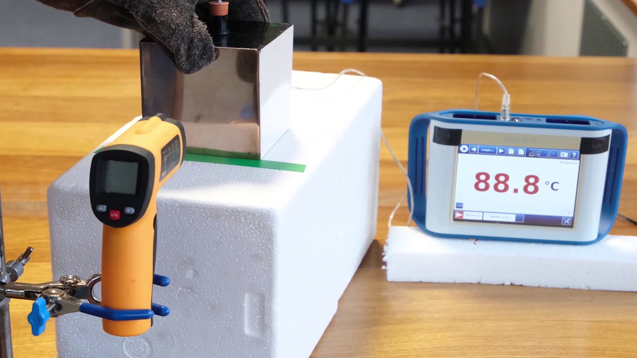 Leslie's cube with infrared thermometer