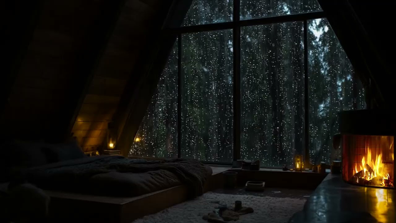🌙 Cozy Rainy Cabin with Fireplace | Deep Sleep & Relaxing Night Sounds