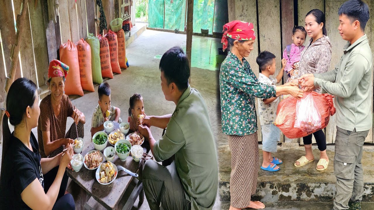 Hung and Huong and baby San San visited the family of the benefactor who saved Huong - Cooking.