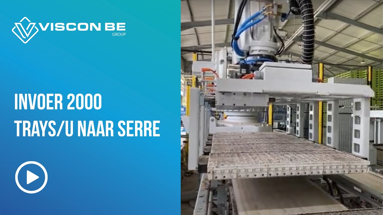 Invoer 2000 trays/u naar serre - Input trays 2000 trays/h to greenhouse - Denolf Moorslede