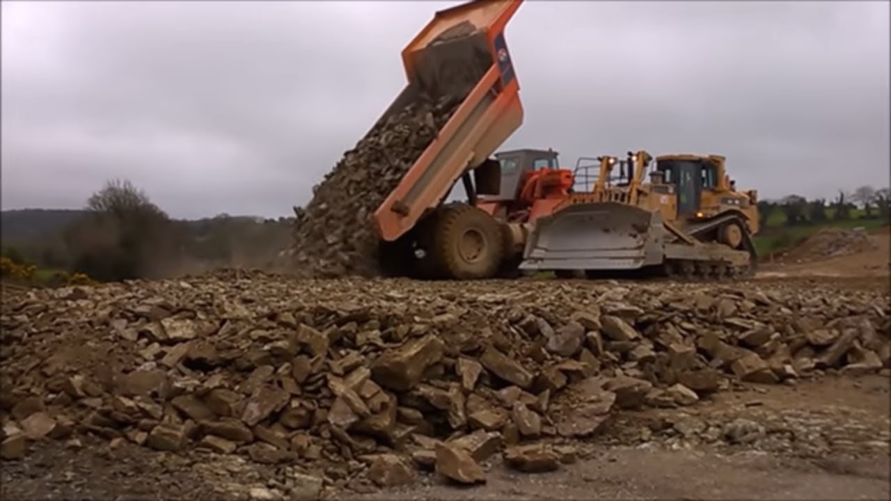 CAT D8 dozer at work on a road construction site (part 4)