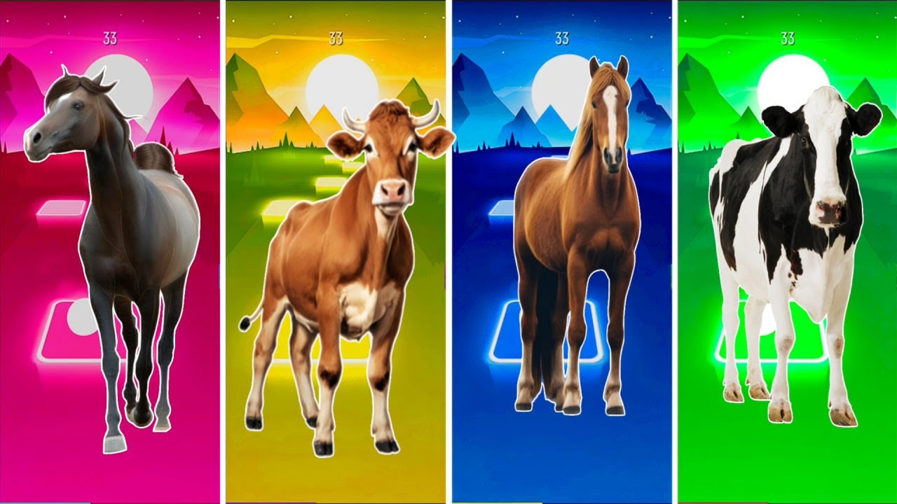 Funny the Horse🐎 🆚Funny Elephant u 🆚Funny Cow🐄 Funny Bull🦏Tiles Hop EDM Rush 