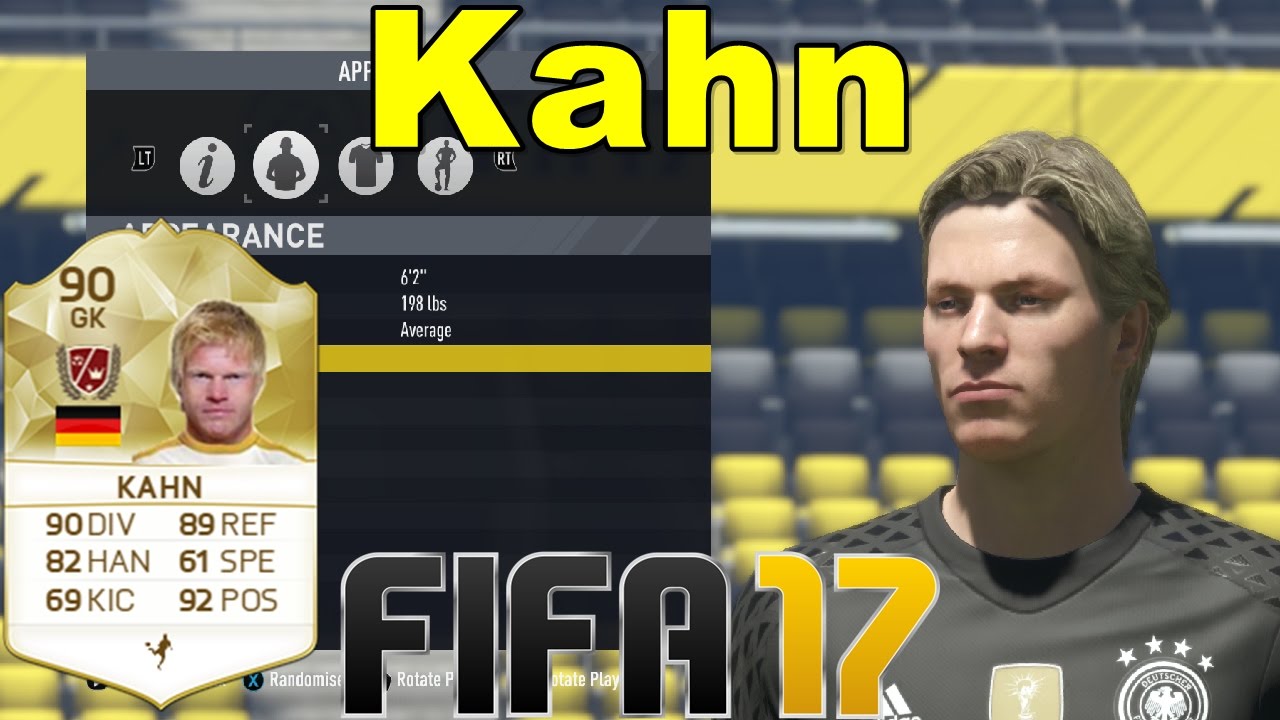 FIFA 17 - Kahn - Virtual Pro Look A Like Tutorial ( with Stats )