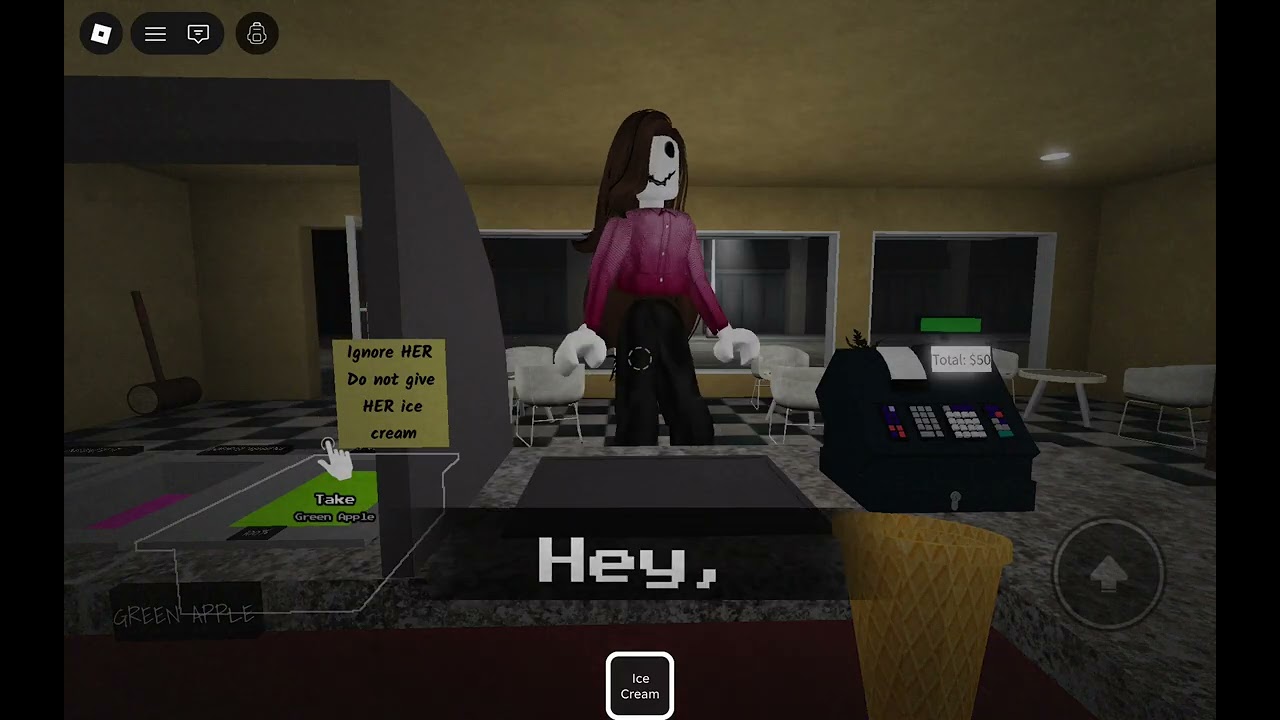 Scary ice cream lady with a pink shirt