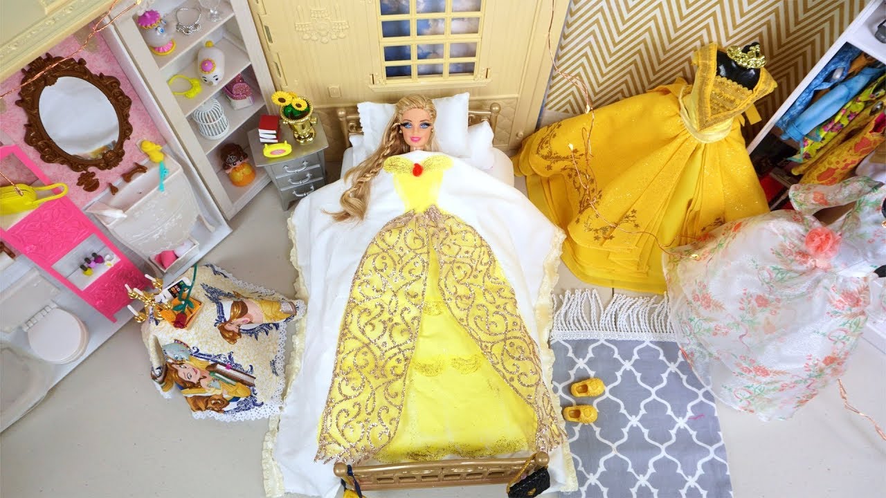 Barbie Doll Princess Bedroom Morning Routine - Beauty & The Beast Dress up