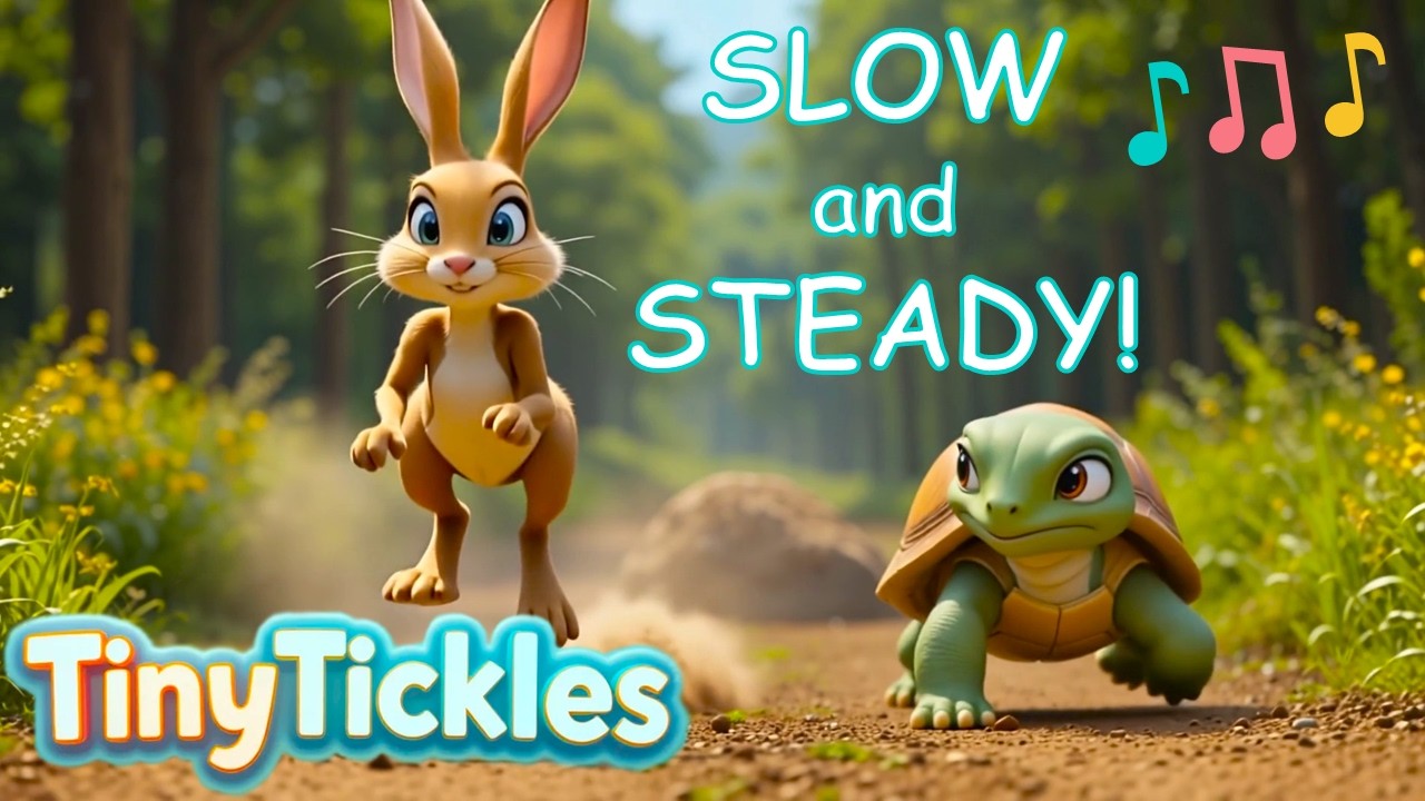 Черепаха и заяц 🐢🐇 | Веселая поучительная песенка о настойчивости | ♫ Песни-басни от TinyTickles ♫