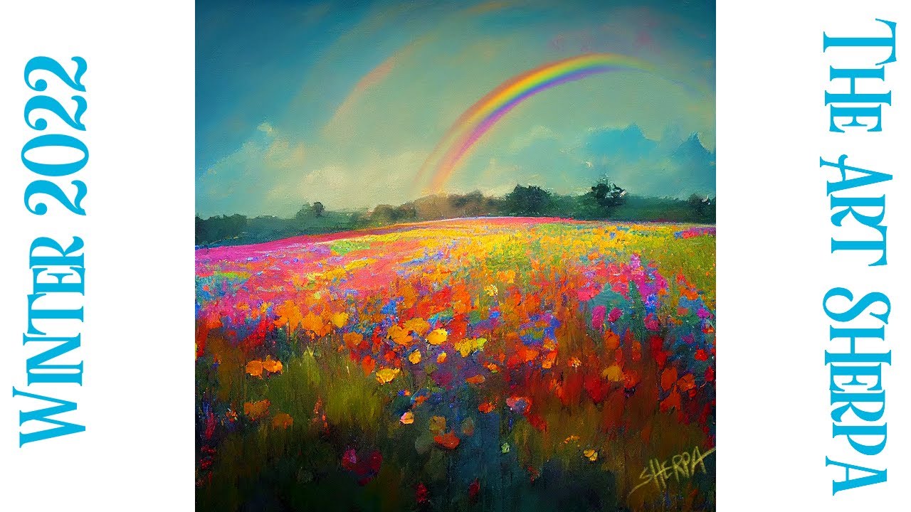 Rainbow Wildflowers landscape 🌈🥀 How to paint acrylics for beginners: Paint Night At Home