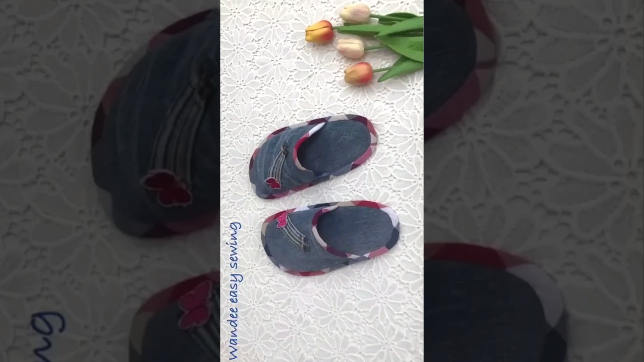 sewing diy a denim slipper tutorial,slipper patterns #wandeeeasysewing #jeansdiy#oldjeansrecycleidea