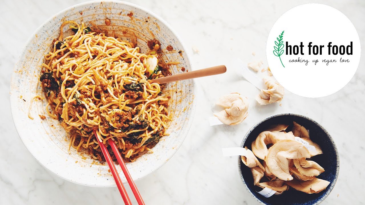 Chinese take out: vegan dan dan noodles & fortune cookies | hot for food